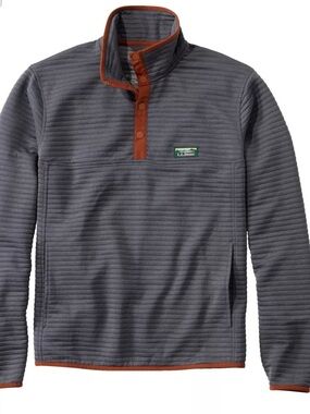 L.L. Bean Airlight Pullover  Gray Quilted with Rust Trim